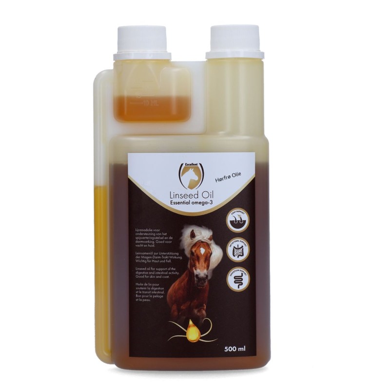 Hørfrøolie 500 ml - forbedrer pels og fordøjelse - Excellent Horse