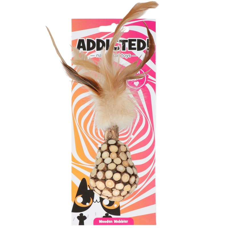 Træwobbler med fjer kattelegetøj Addicted!