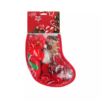 AFP Glædelig Jul Gavesok Rød med legetøj til kat AFP Glædelig Jul Gavesok Rød med legetøj til kat