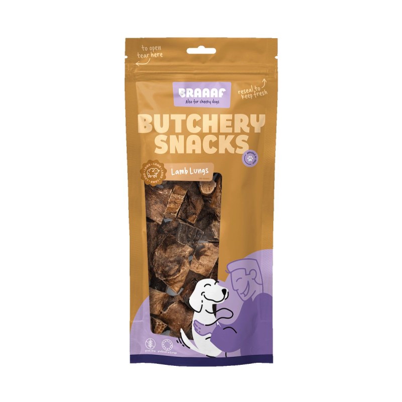 Slagter Snacks Lam Lunger 85 g  Kornfri hundegodbidder Braaf