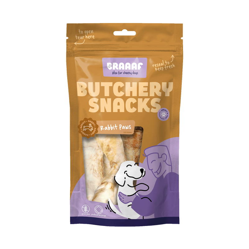 Braaaf Slagtersnacks Kaninpoter 100 g Braaaf Slagtersnacks Kaninpoter 100 g
