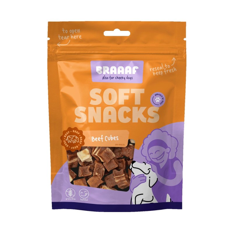 Bløde snackterninger - Oksekød Kornfri hundegodbidder Braaf Bløde snackterninger - Oksekød Kornfri hundegodbidder Braaf
