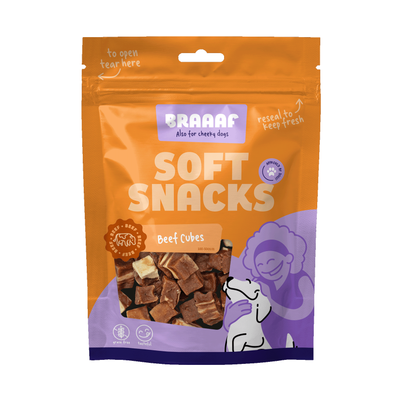Braaaf Bløde snackterninger - Oksekød Braaaf Bløde snackterninger - Oksekød