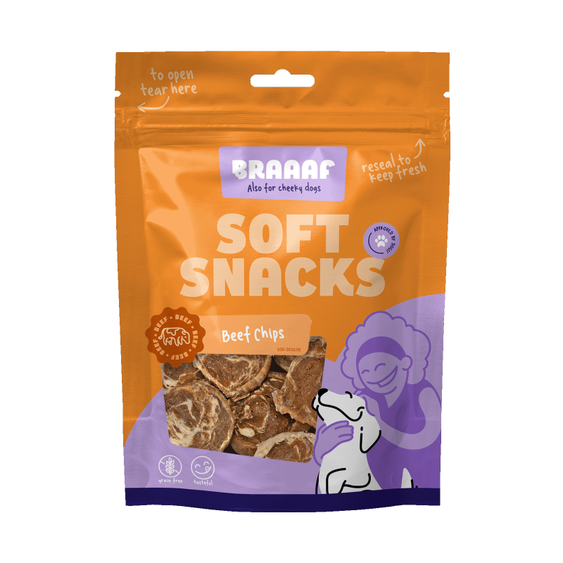 Braaaf Bløde snackchips - Oksekød og fisk Braaaf Bløde snackchips - Oksekød og fisk