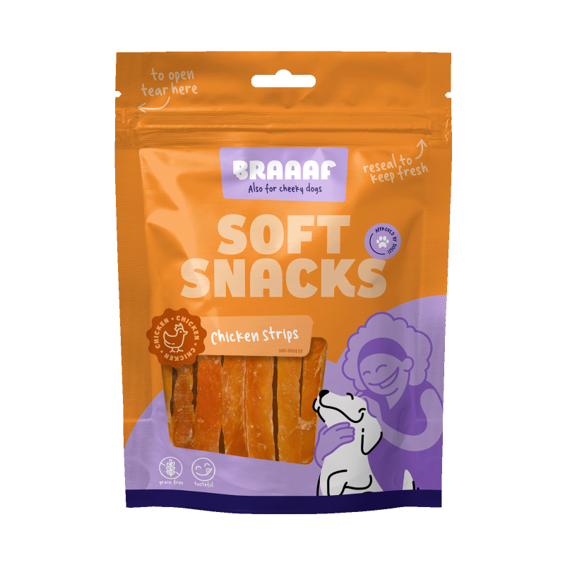 Braaaf Bløde snacks kyllingestrimler Braaaf Bløde snacks kyllingestrimler