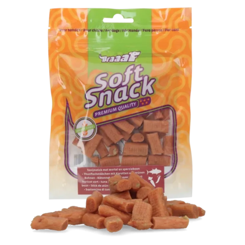 Braaaf Soft Snack Tun stick med gulerod og grønne bønner Braaaf Soft Snack Tun stick med gulerod og grønne bønner