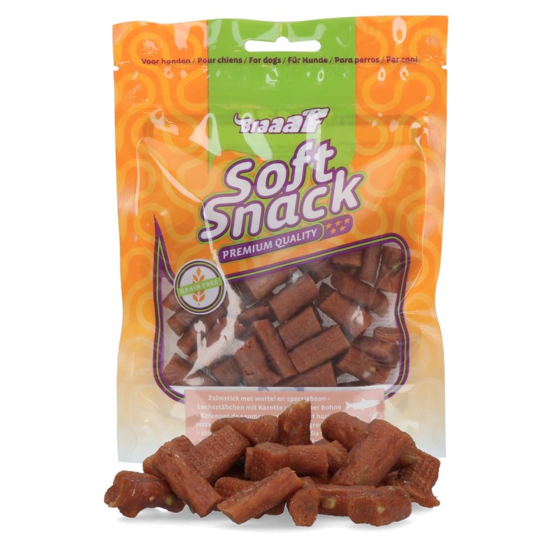 Soft Snack laksepinde med gulerod og grønne bønner Glutenfri Braaaf Hundegodbidder