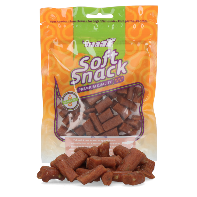 Soft Snack laksepinde med gulerod og grønne bønner Glutenfri Braaaf Hundegodbidder
