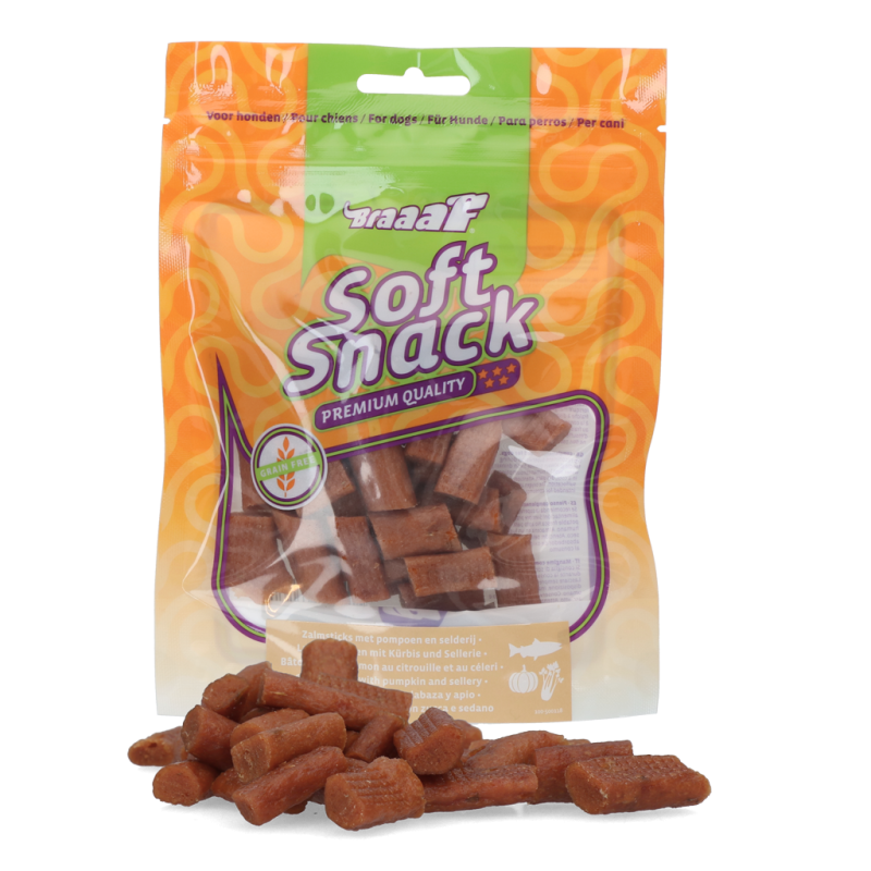 Braaaf Blød snack med laks, græskar og selleri Braaaf Blød snack med laks, græskar og selleri