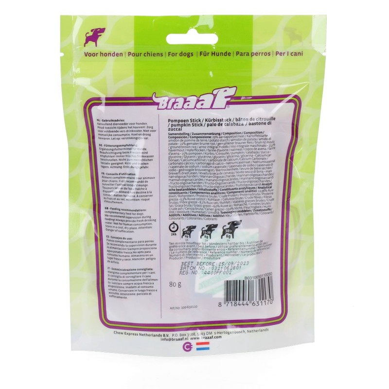 Vegansk Snack Græskarpind - Glutenfri Braaaf Hundegodbidder Vegansk Snack Græskarpind - Glutenfri Braaaf Hundegodbidder