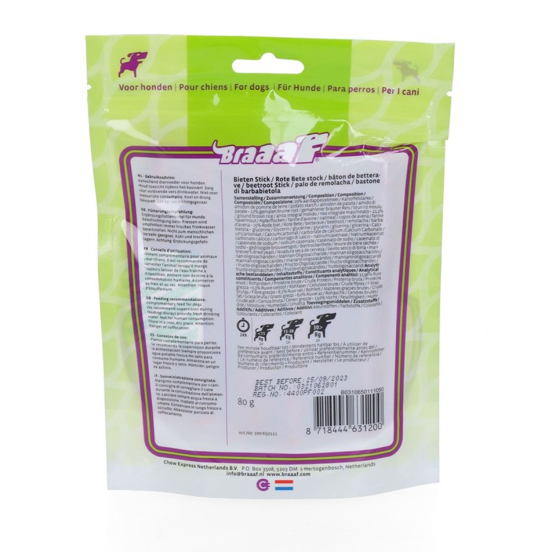 Vegansk snack-rødbedestang - Glutenfri Braaaf Hundegodbidder Vegansk snack-rødbedestang - Glutenfri Braaaf Hundegodbidder