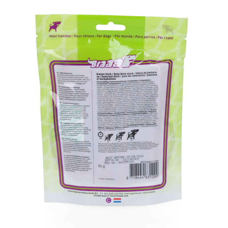 Vegansk snack-rødbedestang - Glutenfri Braaaf Hundegodbidder Vegansk snack-rødbedestang - Glutenfri Braaaf Hundegodbidder