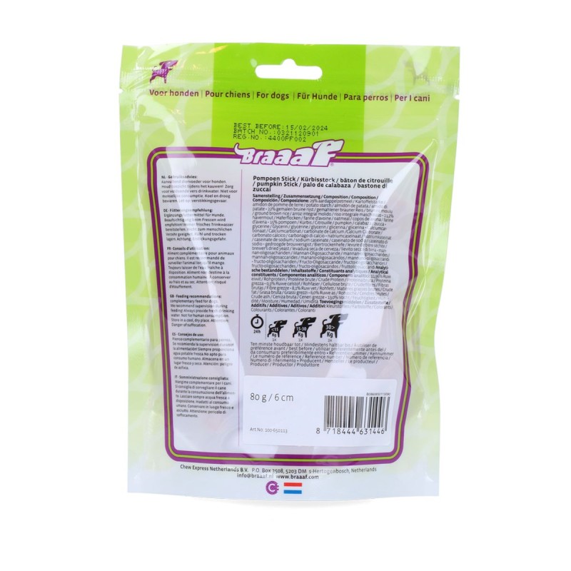 Vegansk Snack Græskarpind - Glutenfri Braaaf Hundegodbidder Vegansk Snack Græskarpind - Glutenfri Braaaf Hundegodbidder