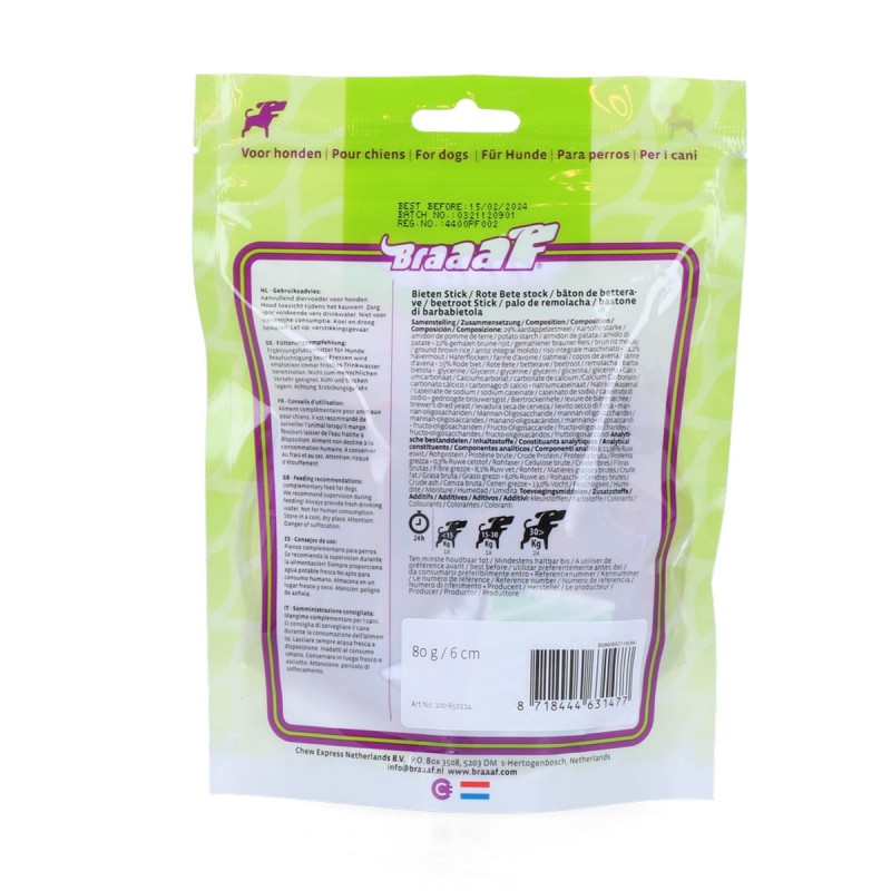 Vegansk snack-rødbedestang - Glutenfri Braaaf Hundegodbidder Vegansk snack-rødbedestang - Glutenfri Braaaf Hundegodbidder