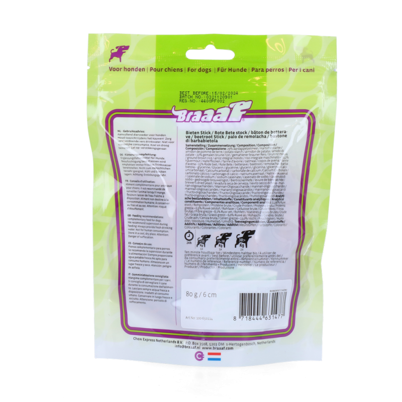 Vegansk snack-rødbedestang - Glutenfri Braaaf Hundegodbidder Vegansk snack-rødbedestang - Glutenfri Braaaf Hundegodbidder