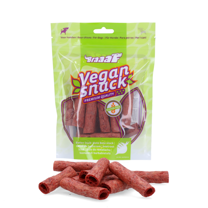 Vegansk snack-rødbedestang - Glutenfri Braaaf Hundegodbidder Vegansk snack-rødbedestang - Glutenfri Braaaf Hundegodbidder