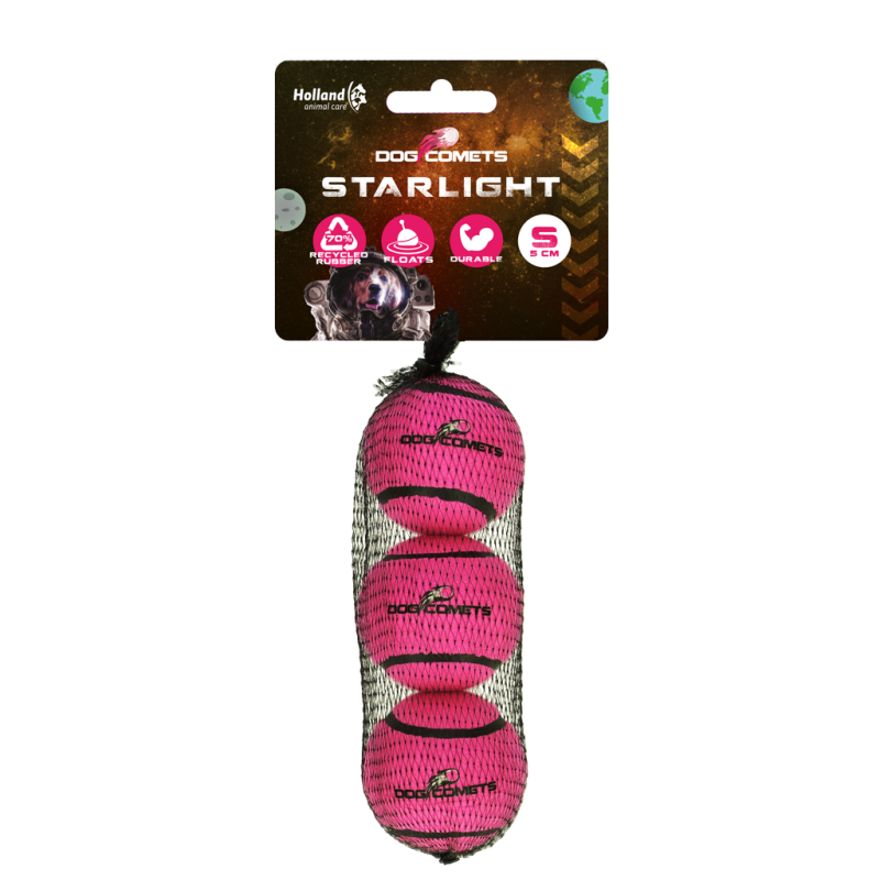 Dog Comets Starlight Tennisbold S Pink (3-pak) Dog Comets Starlight Tennisbold S Pink (3-pak)