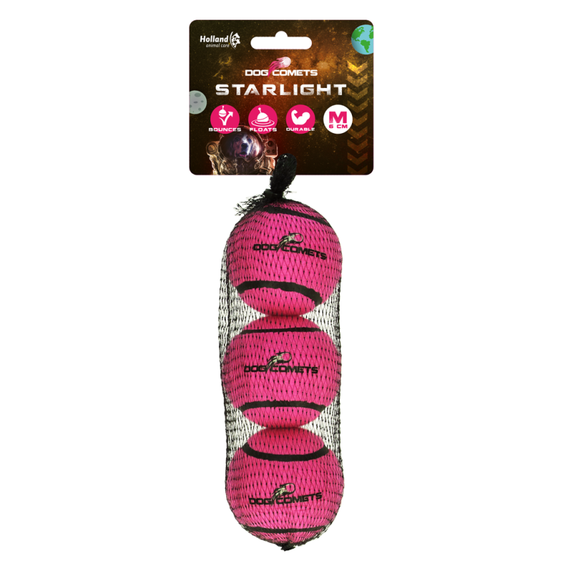 Dog Comets Starlight Tennisbold M Pink (3-pak) Dog Comets Starlight Tennisbold M Pink (3-pak)