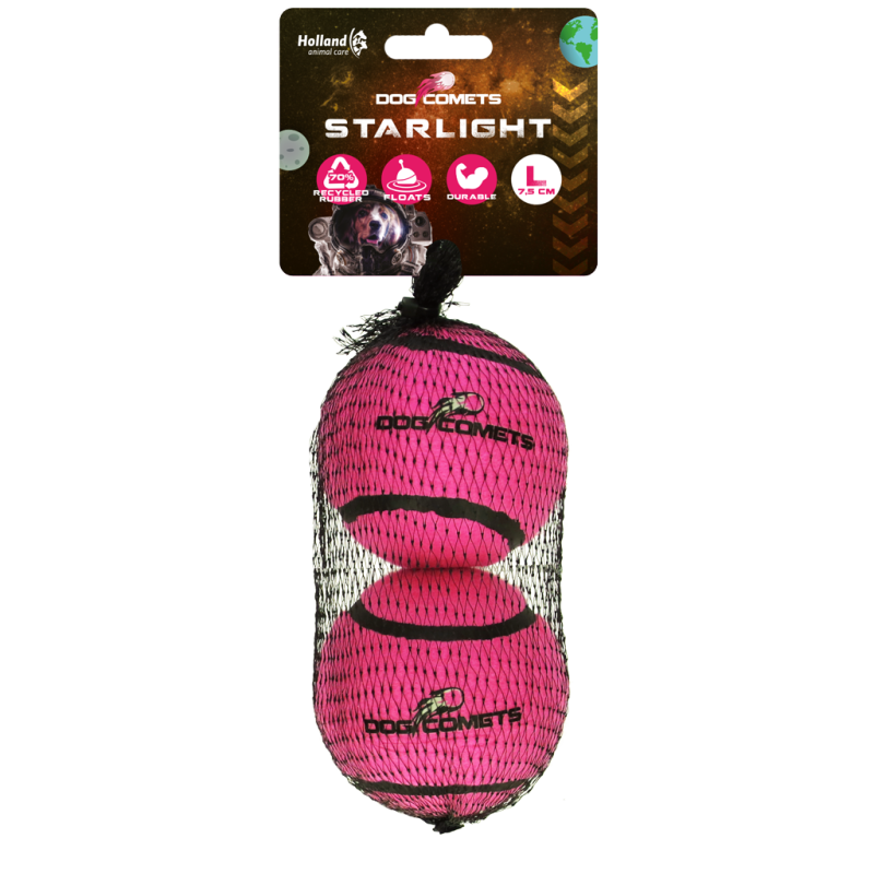 Dog Comets Starlight Tennisbold L Pink (2-pak) Dog Comets Starlight Tennisbold L Pink (2-pak)