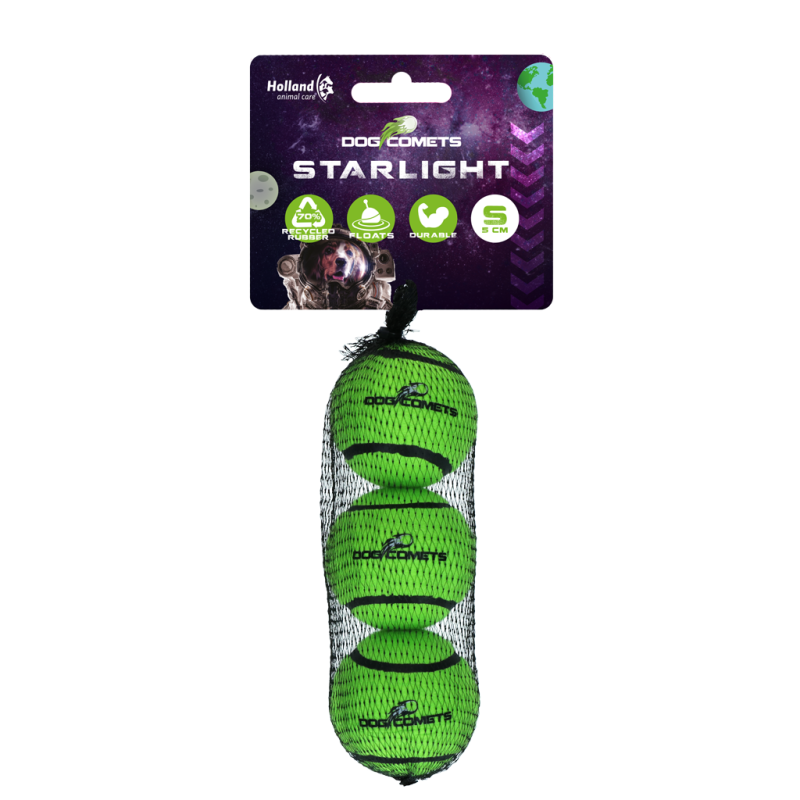 Dog Comets Starlight Tennisbold S Grøn (3-pak) Dog Comets Starlight Tennisbold S Grøn (3-pak)
