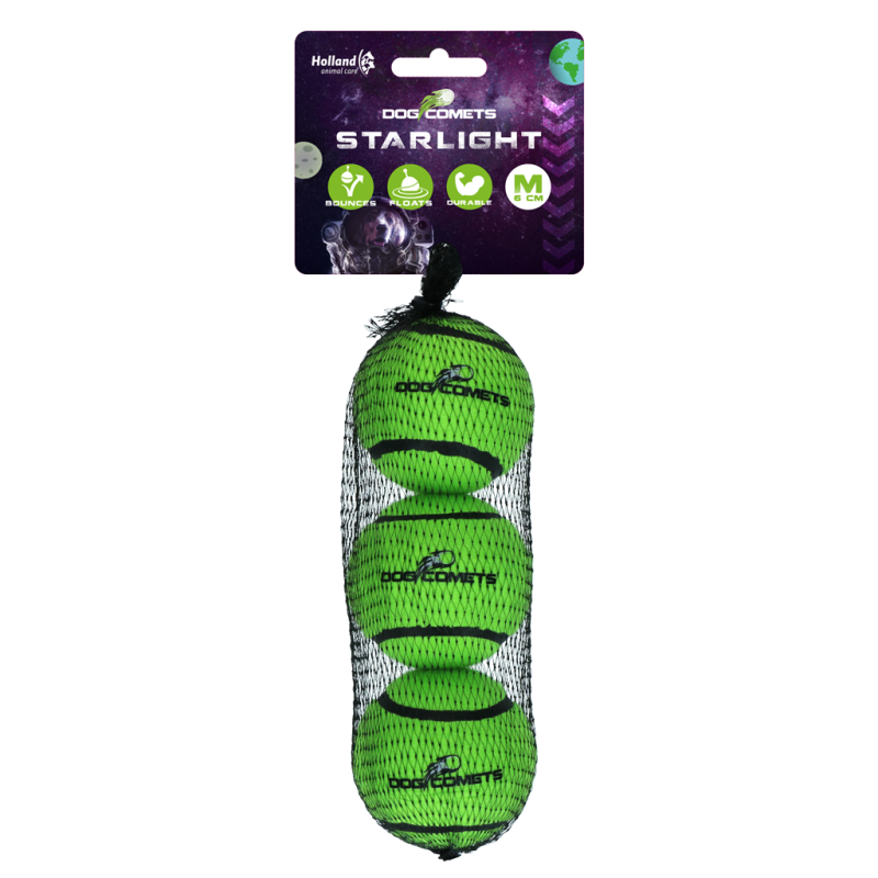 Dog Comets Starlight Tennisbold M Grøn (3-pak) Dog Comets Starlight Tennisbold M Grøn (3-pak)