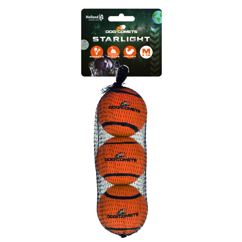 Dog Comets Starlight Tennisbold M Orange (3-pak) Dog Comets Starlight Tennisbold M Orange (3-pak)