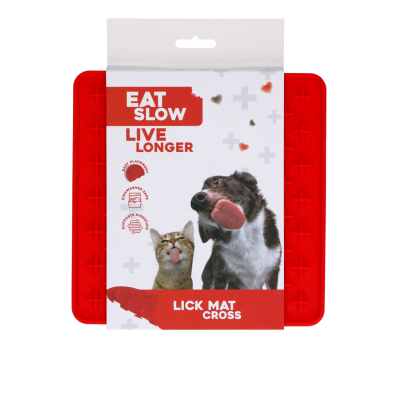 Eat Slow Live Longer Slikkemåtte Kryds Rød Eat Slow Live Longer Slikkemåtte Kryds Rød