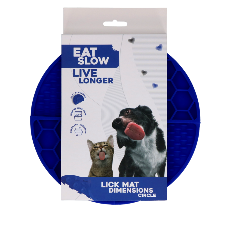 Eat Slow Live Longer Slikkemåtte Dimensioner Cirkel Blå Eat Slow Live Longer Slikkemåtte Dimensioner Cirkel Blå