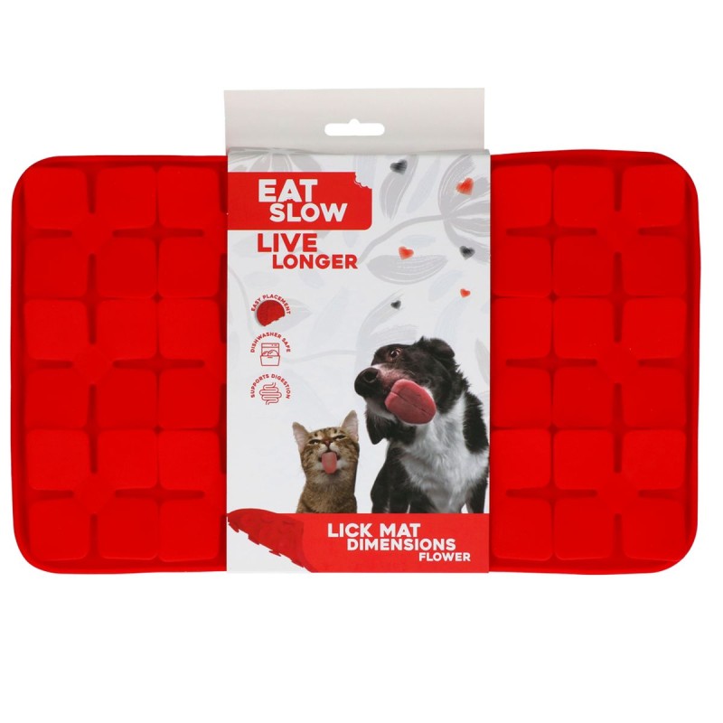 Eat Slow Live Longer Slikkemåtte Dimensioner Blomst Rød