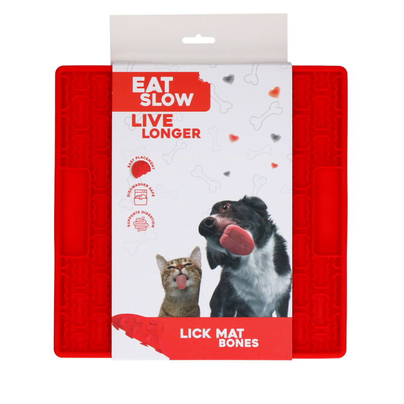 Eat Slow Live Longer Slikkemåtte Knogler Rød Eat Slow Live Longer Slikkemåtte Knogler Rød