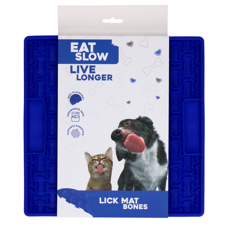 Eat Slow Live Longer Slikkemåtte Knogler Blå Eat Slow Live Longer Slikkemåtte Knogler Blå
