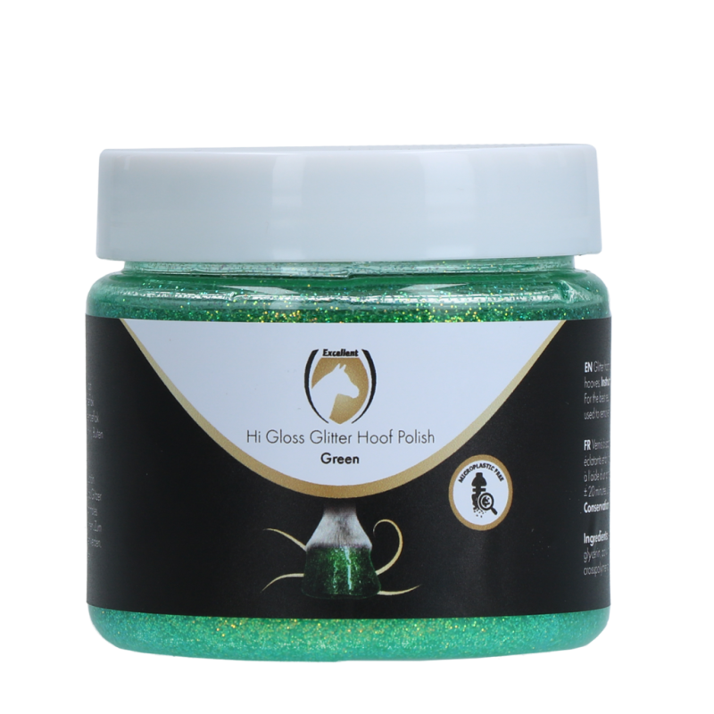 Excellent Horse Hi Gloss Glitter Hovpolering Grøn 150 ml Excellent Horse Hi Gloss Glitter Hovpolering Grøn 150 ml