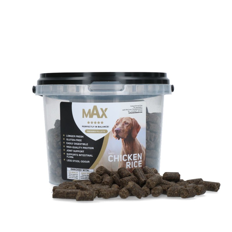Presset tørfoder til hund med Kylling og ris 400 gram Max - Beriget med Mobility og Parex Glutenfrit