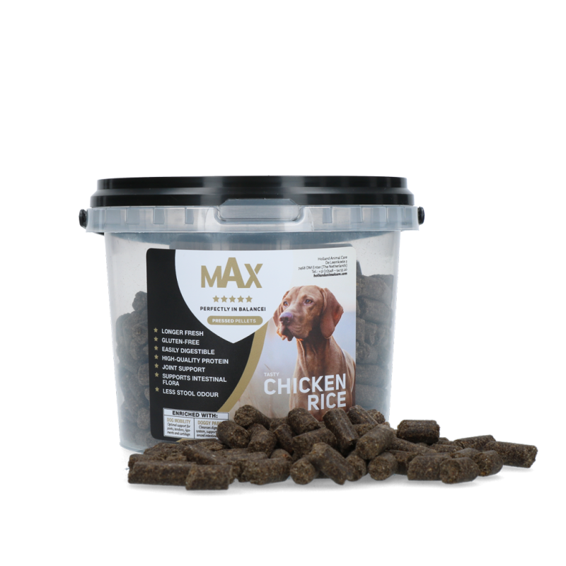 Presset tørfoder til hund med Kylling og ris 400 gram Max - Beriget med Mobility og Parex Glutenfrit