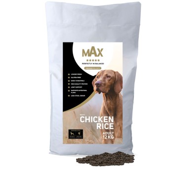Presset tørfoder til hund med Kylling og ris 12 kg Max - Beriget med Mobility og Parex Glutenfrit