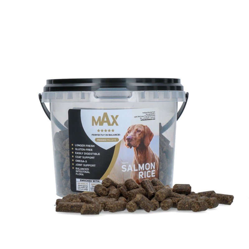 Presset tørfoder til hund med Laks og ris 400 gram Max - Beriget med Mobility og Parex Glutenfrit
