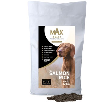 Presset tørfoder til hund med Laks 12kg Max - Beriget med Mobility og Parex Glutenfrit
