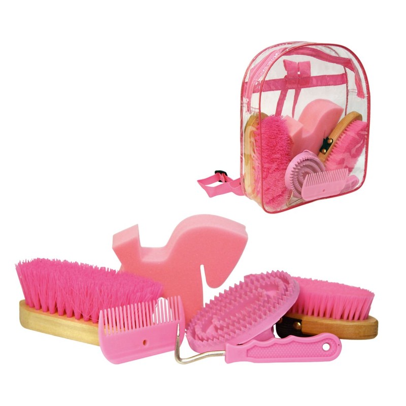 Plejesæt med 7 produkter i pink rygsæk