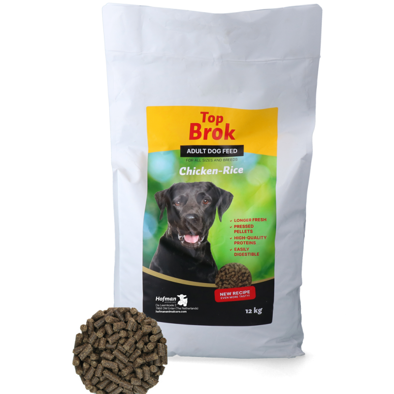 Hundefoder med presset tørfoder til kylling og ris 12 kg Topbrok Hundefoder med presset tørfoder til kylling og ris 12 kg Topbrok