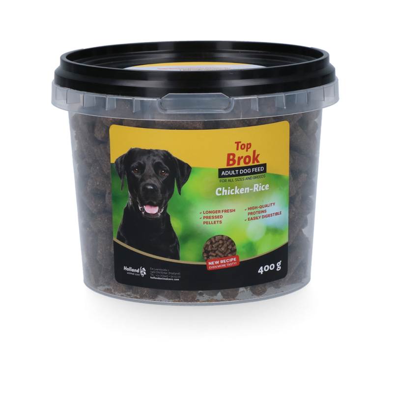 Hundefoder med presset tørfoder til kylling og ris 400 g Topbrok Hundefoder med presset tørfoder til kylling og ris 400 g Topbrok