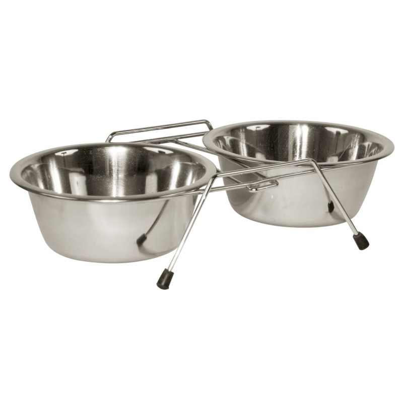 Dobbeltfoderbeholder i rustfrit stål, 2 x 450 ml