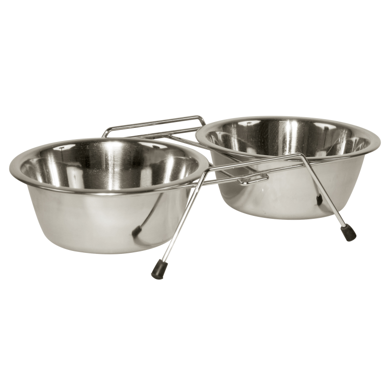 Dobbeltfoderbeholder i rustfrit stål, 2 x 450 ml Dobbeltfoderbeholder i rustfrit stål, 2 x 450 ml