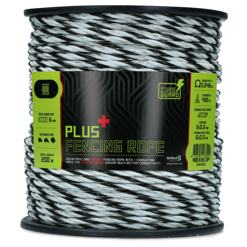 6 mm Plus hegnsreb sort og hvid 200 m ZoneGuard 6 mm Plus hegnsreb sort og hvid 200 m ZoneGuard