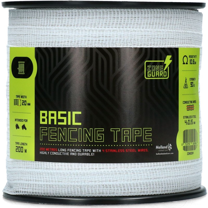 20 mm Basic Hegnstape hvid 200 m (4 wires) ZoneGuard 20 mm Basic Hegnstape hvid 200 m (4 wires) ZoneGuard