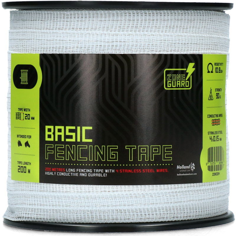 ZoneGuard 20 mm Basic fencing tape white 200 m (4 wires) ZoneGuard 20 mm Basic fencing tape white 200 m (4 wires)