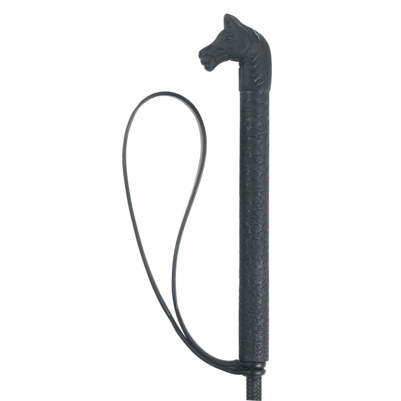 Ridepisk 90 cm sort med hestehovedformet greb Ridepisk 90 cm sort med hestehovedformet greb